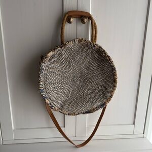 Zara rattan crochet brown and blue beach bag